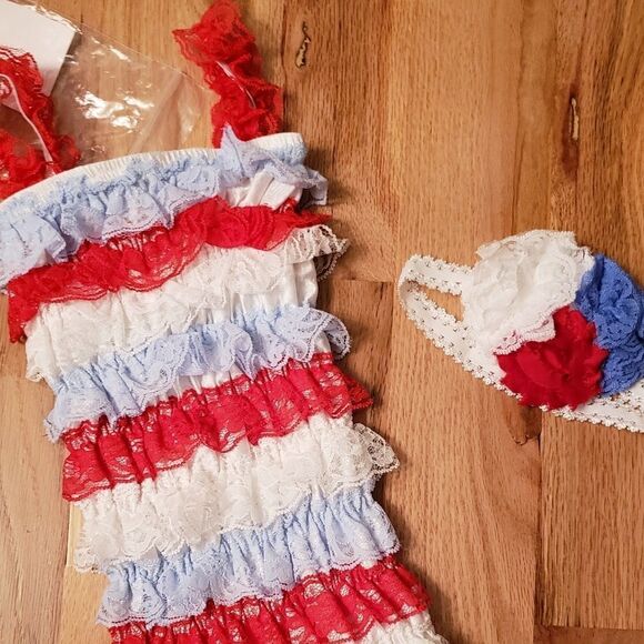 NWT 🇺🇸 Lace Petti Romper Red, White & Blue 1-2 Years - Picture 2 of 4